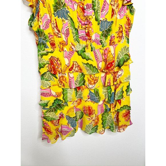 Farm Rio Yellow Beaks & Bananas Layered Ruffled Mini Dress Large - Picture 9 of 13